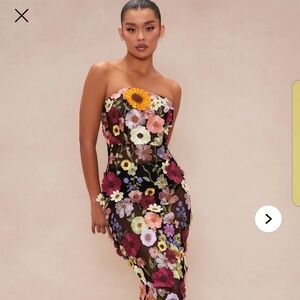 Kelli Floral Embroidered Midi Dress - Black/combo